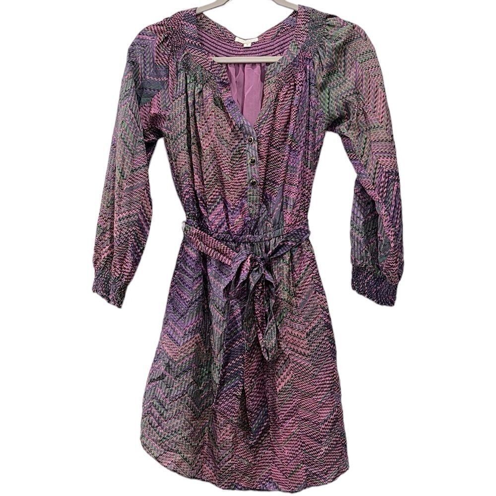 SHOSHANNA Silk Purple & Green Tie Waist Dress Size 0​​​